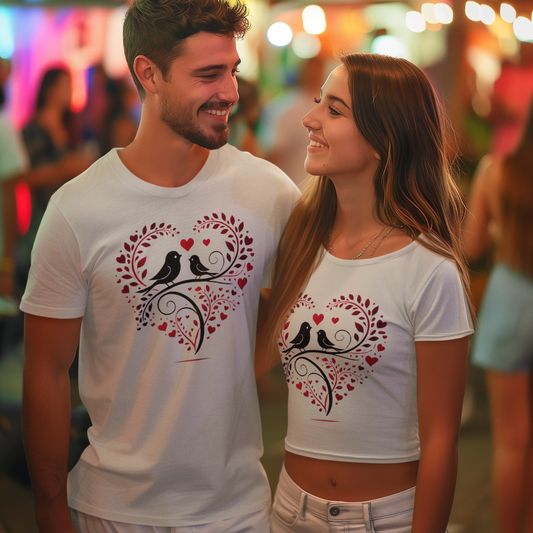 Love Birds Heart Tee – Matching Couple Shirt for Romance