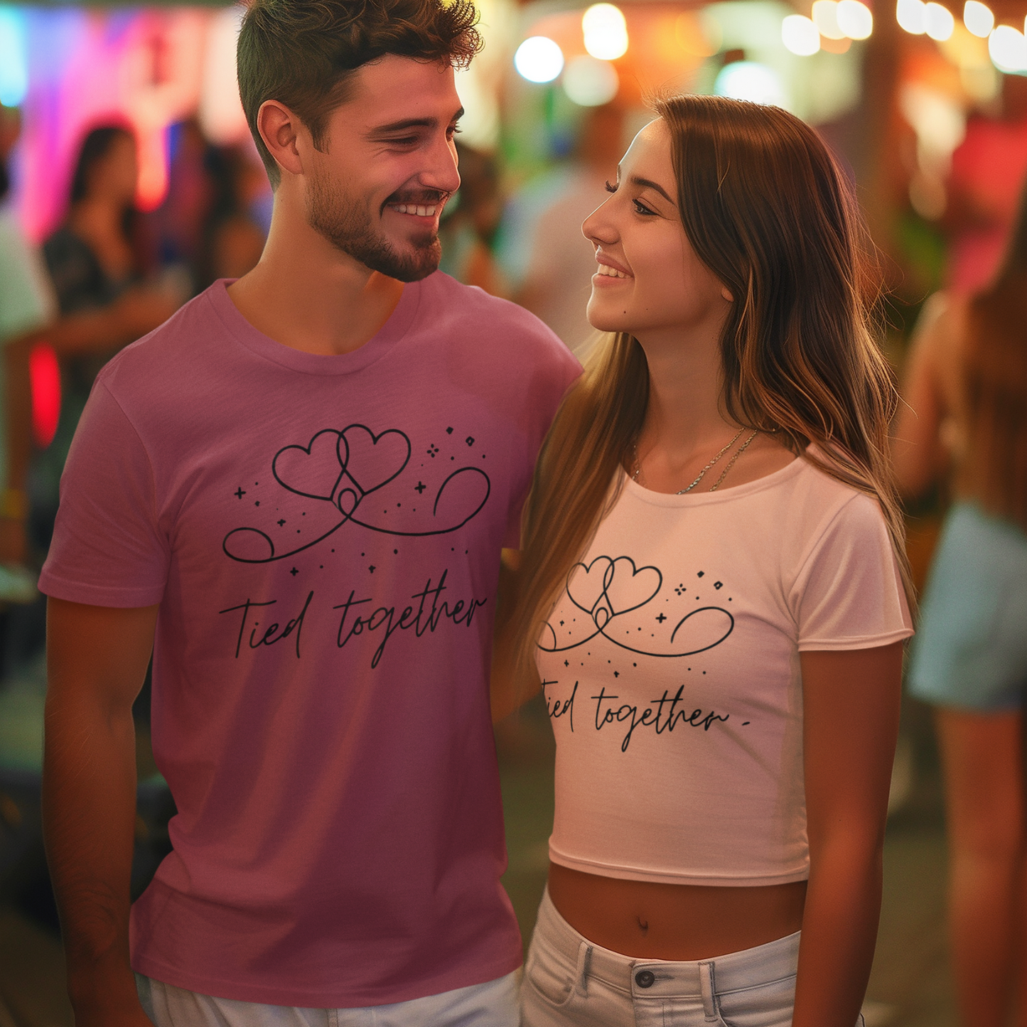 Tied Together Couples Matching T-Shirt & Crop Top – Romantic Valentine’s Day Outfit