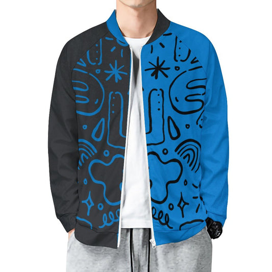 Blue & Black Raglan Bomber Jacket – Custom Graphic Full-Zip Design