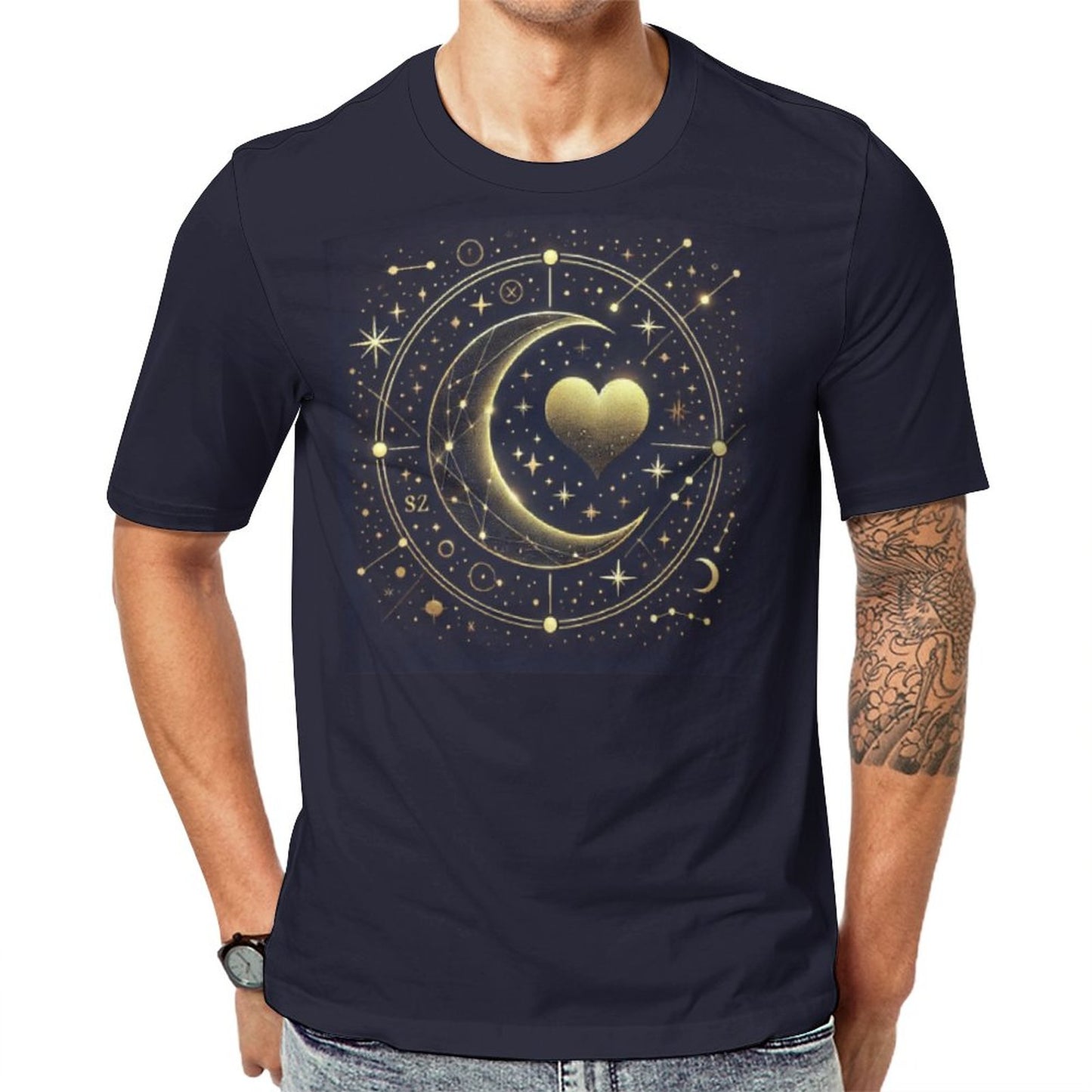 Celestial Heart Tee – Gold Moon & Starry Sky Matching Shirt