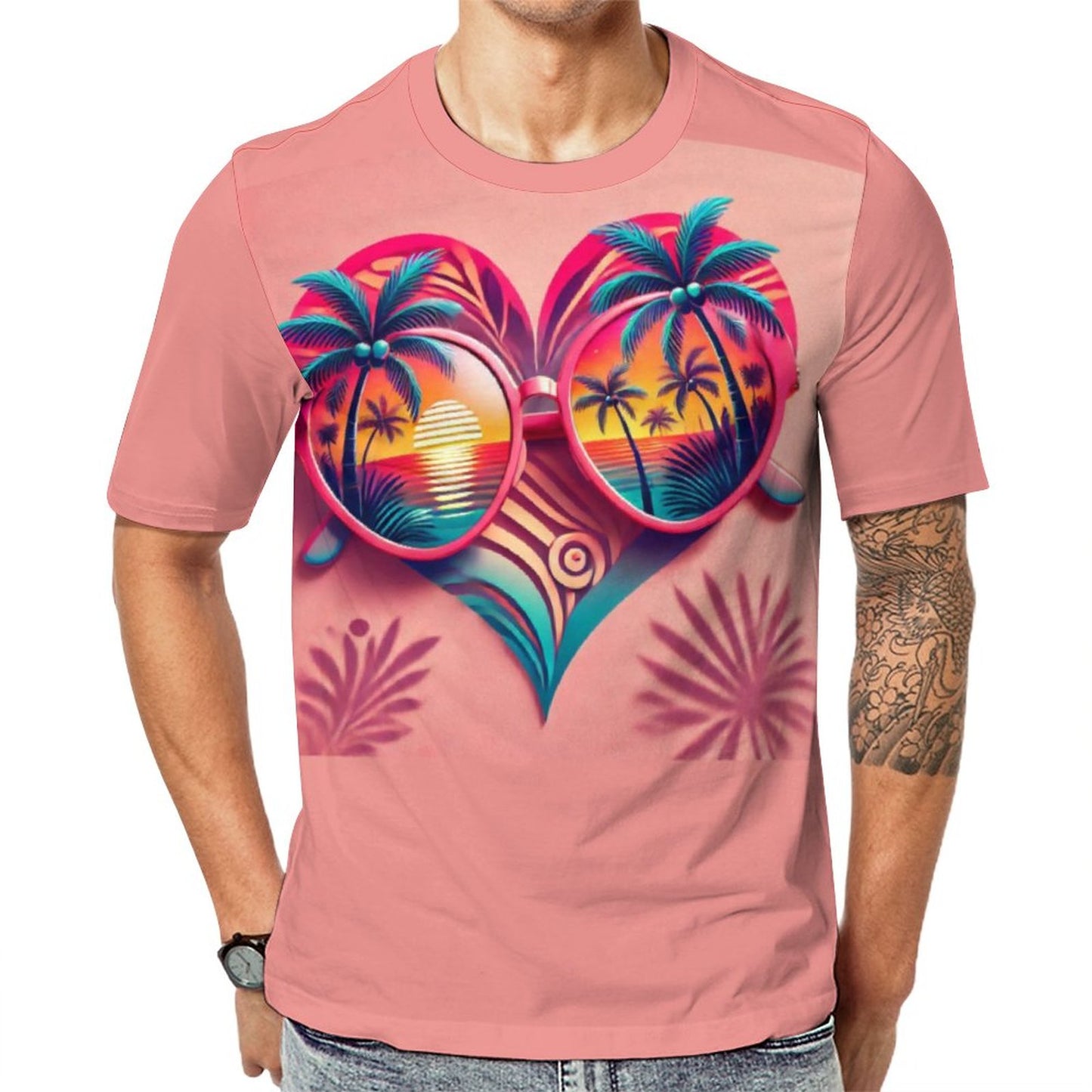 Tropical Heart Sunset Shirt – Beach Vibes Couple’s Tee & Crop Top