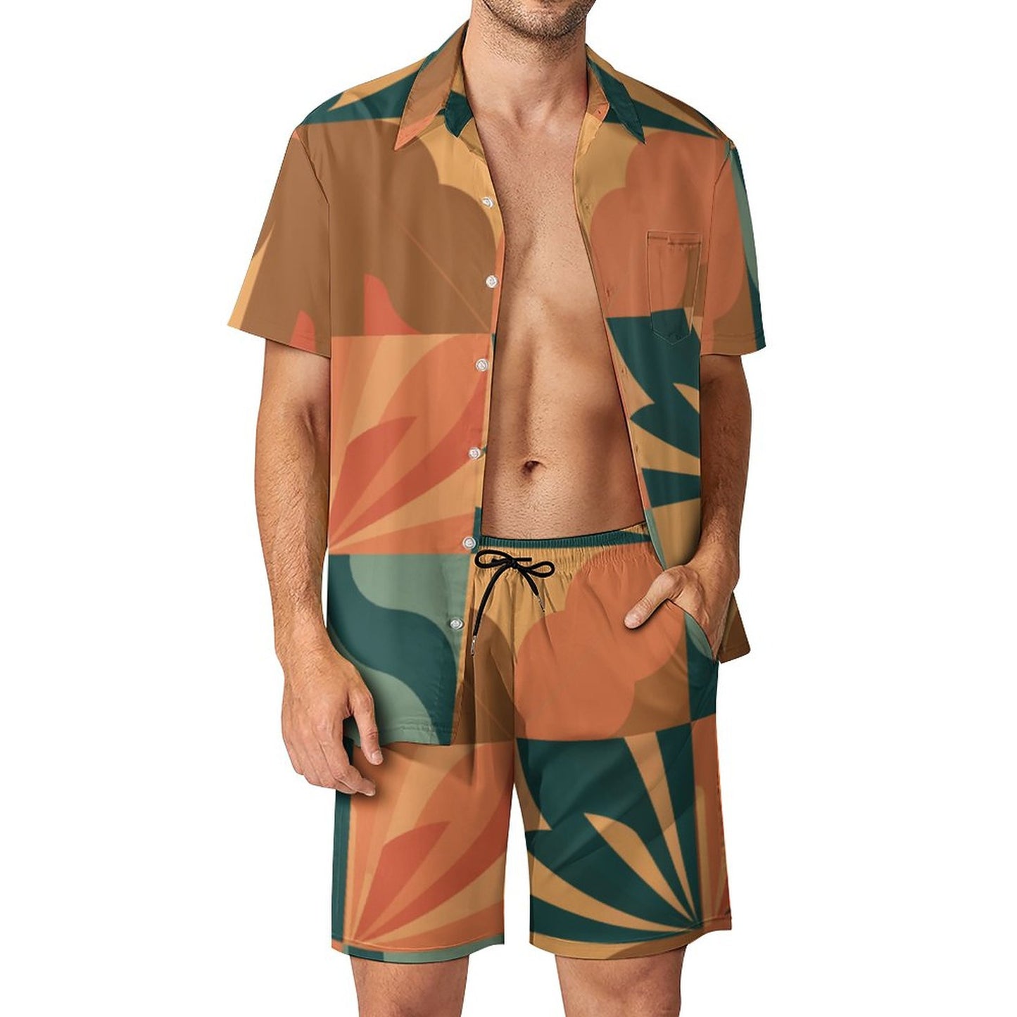 Men's Hawaiian Print Beach Set