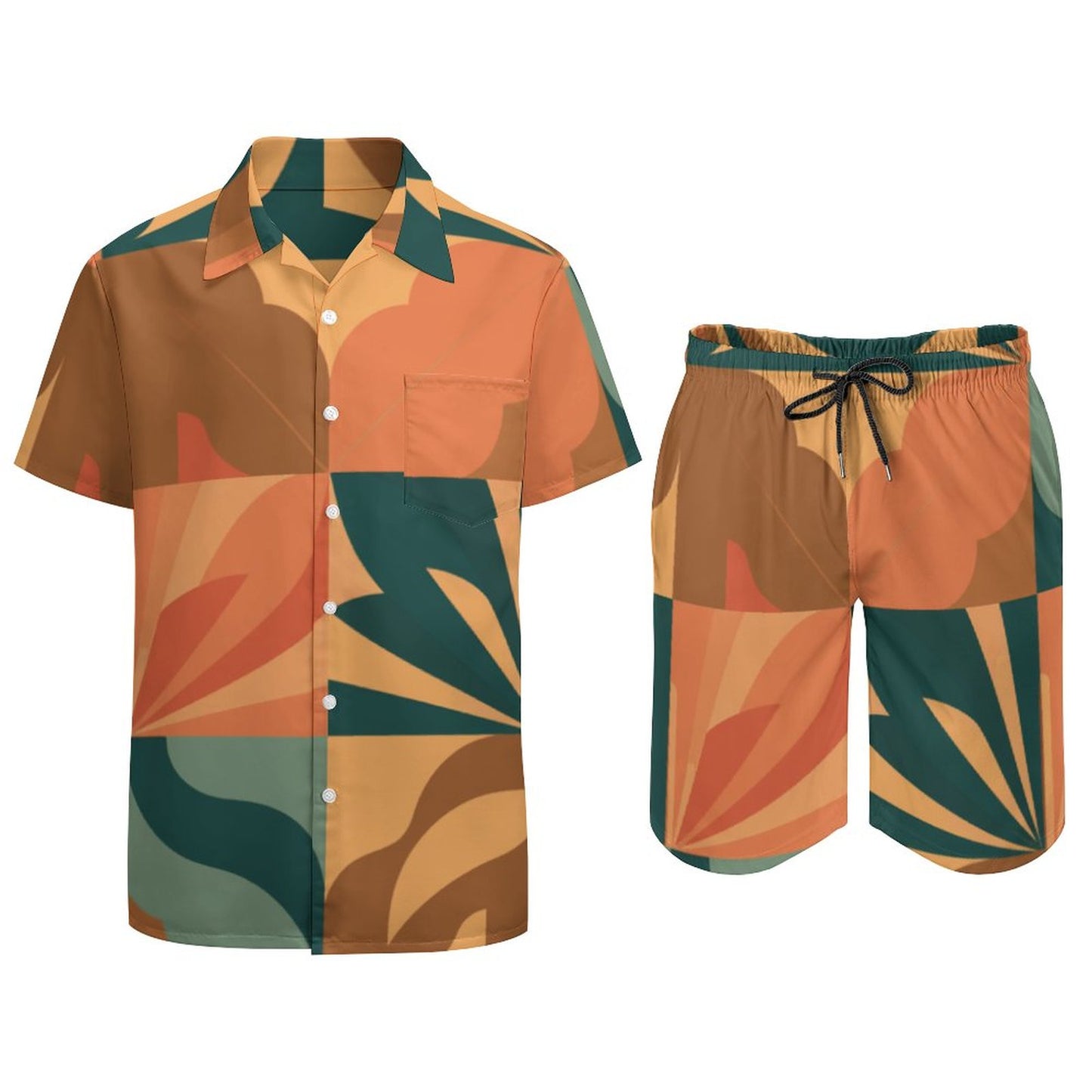 Men's Hawaiian Print Beach Set