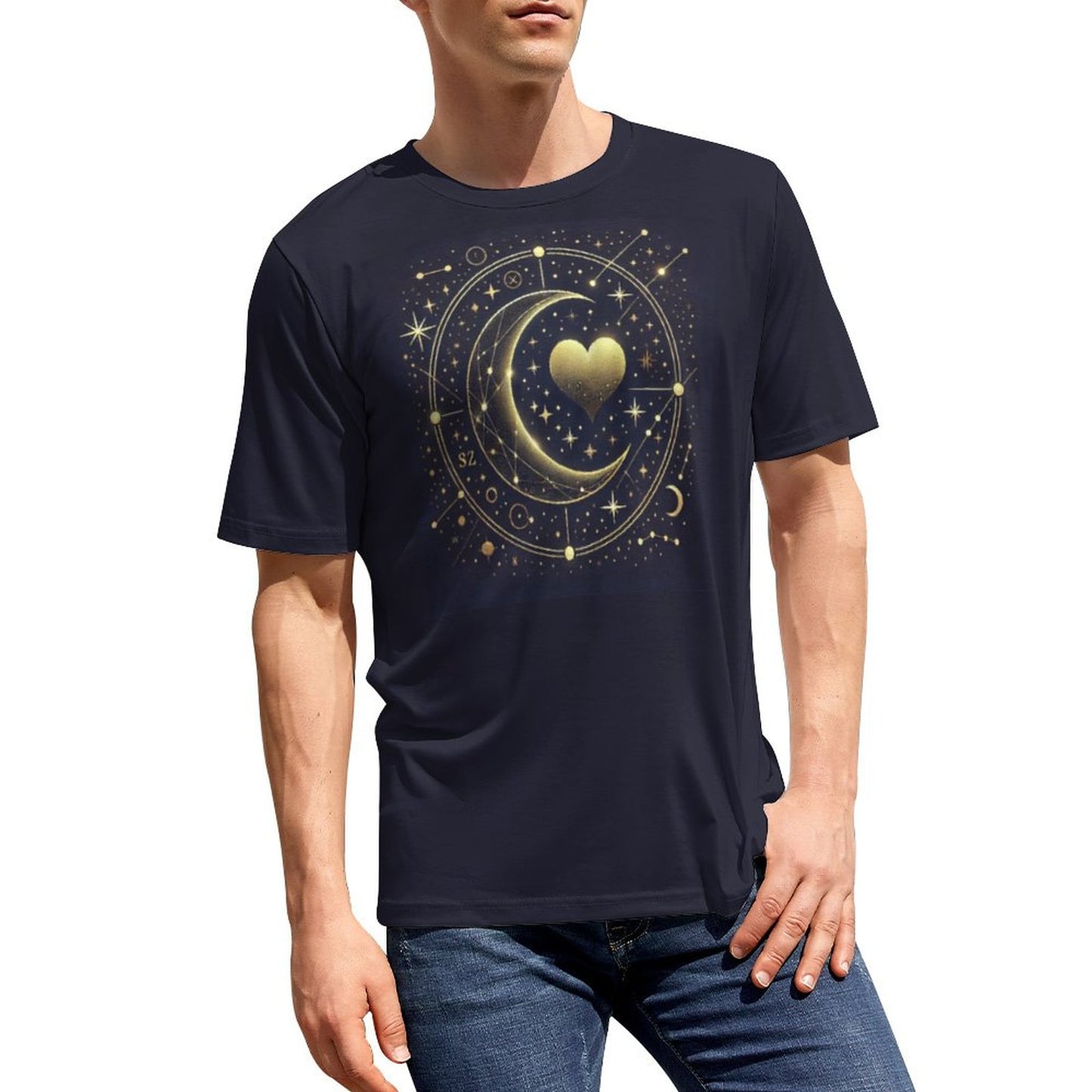 Celestial Heart Tee – Gold Moon & Starry Sky Matching Shirt