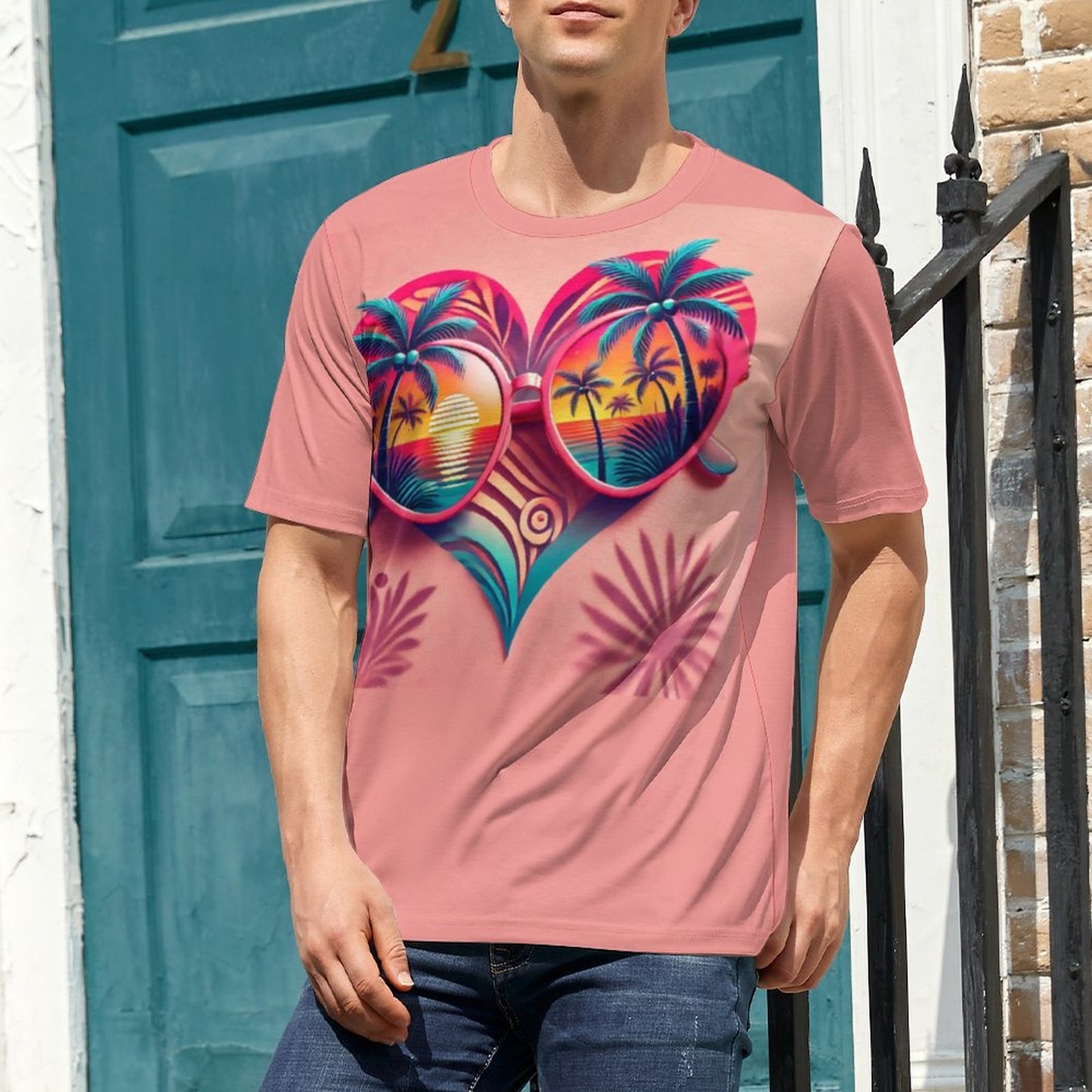 Tropical Heart Sunset Shirt – Beach Vibes Couple’s Tee & Crop Top