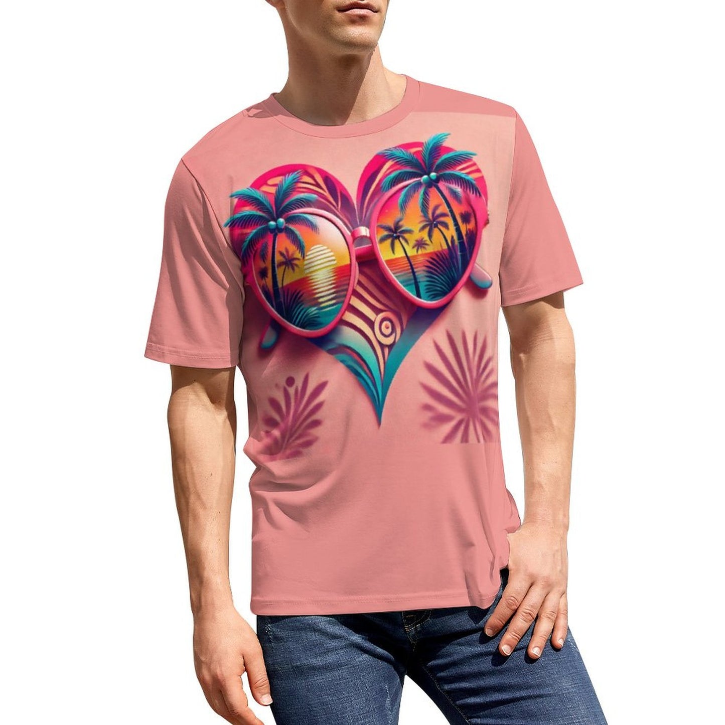 Tropical Heart Sunset Shirt – Beach Vibes Couple’s Tee & Crop Top