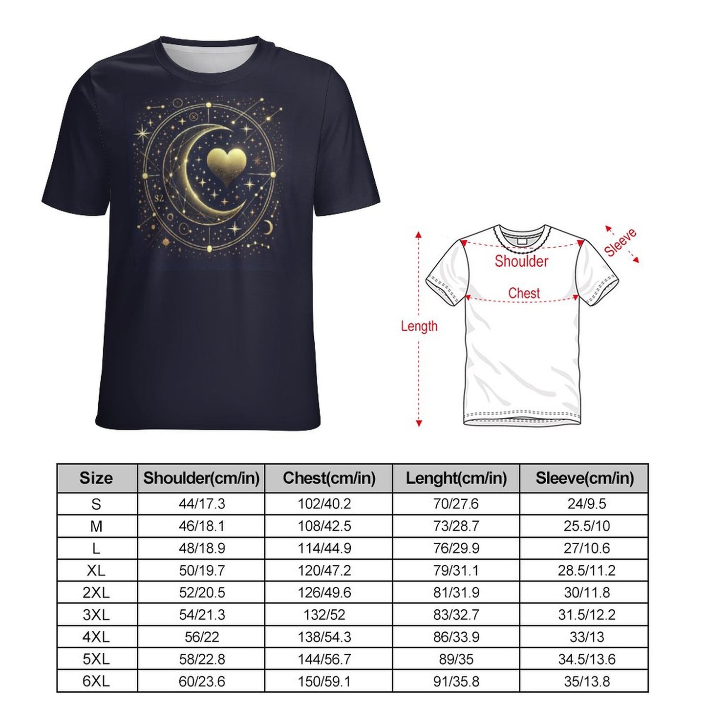 Celestial Heart Tee – Gold Moon & Starry Sky Matching Shirt