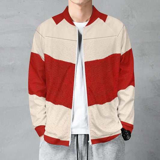 Red & Cream Striped Zip-Up Bomber Jacket