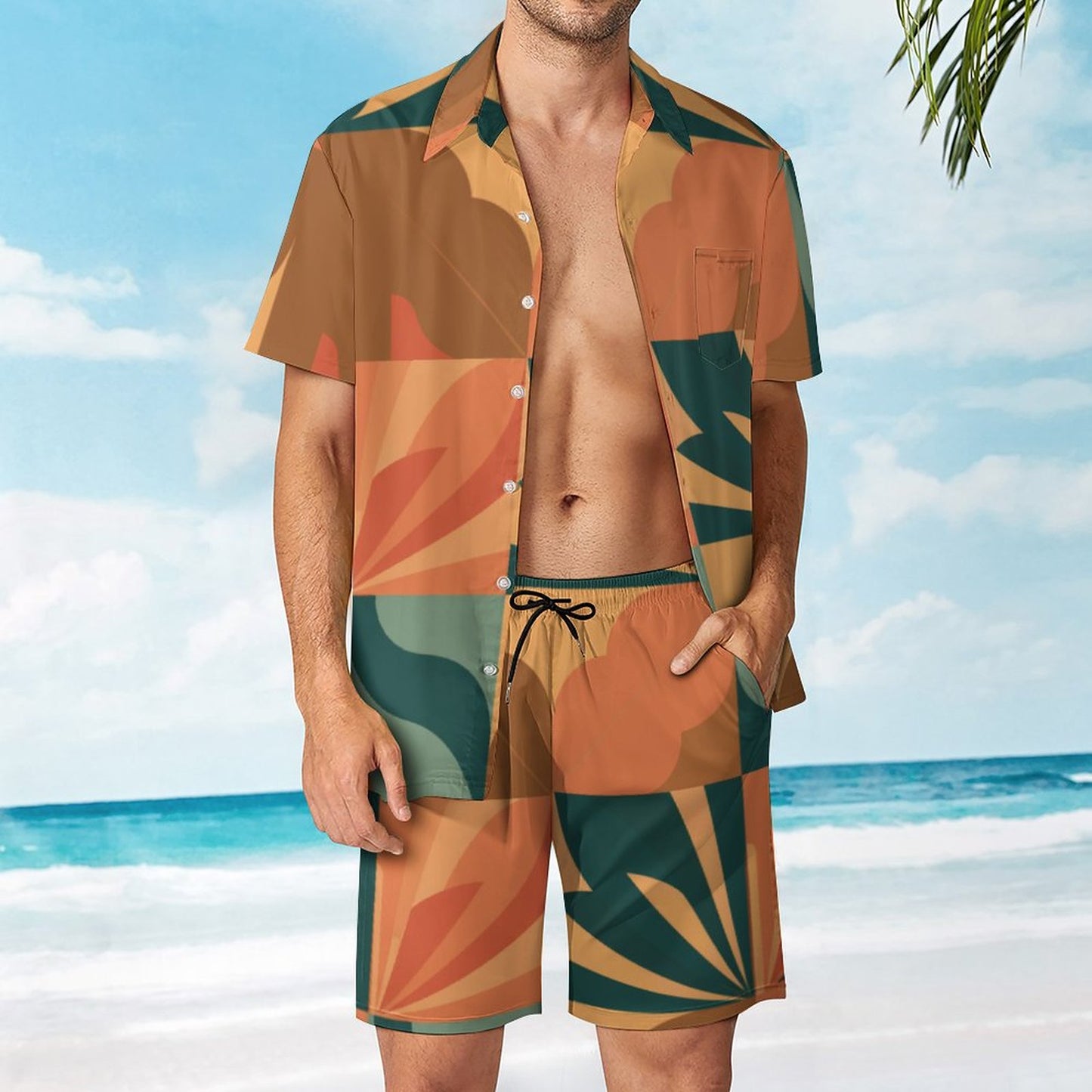 Men's Hawaiian Print Beach Set