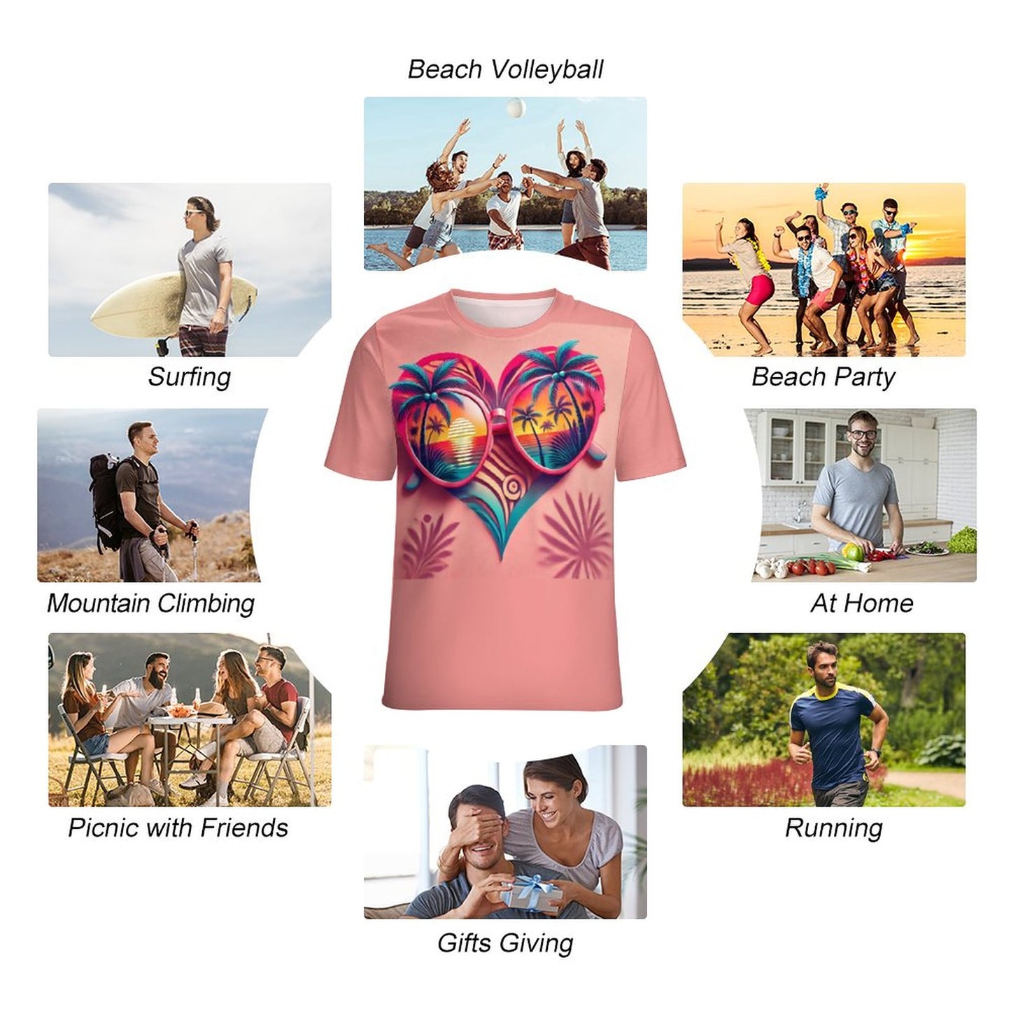 Tropical Heart Sunset Shirt – Beach Vibes Couple’s Tee & Crop Top